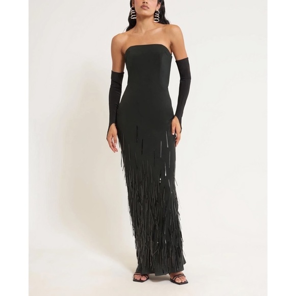 NWT Cult Gaia Anisa Silk Strapless Black Gown - Picture 1 of 7
